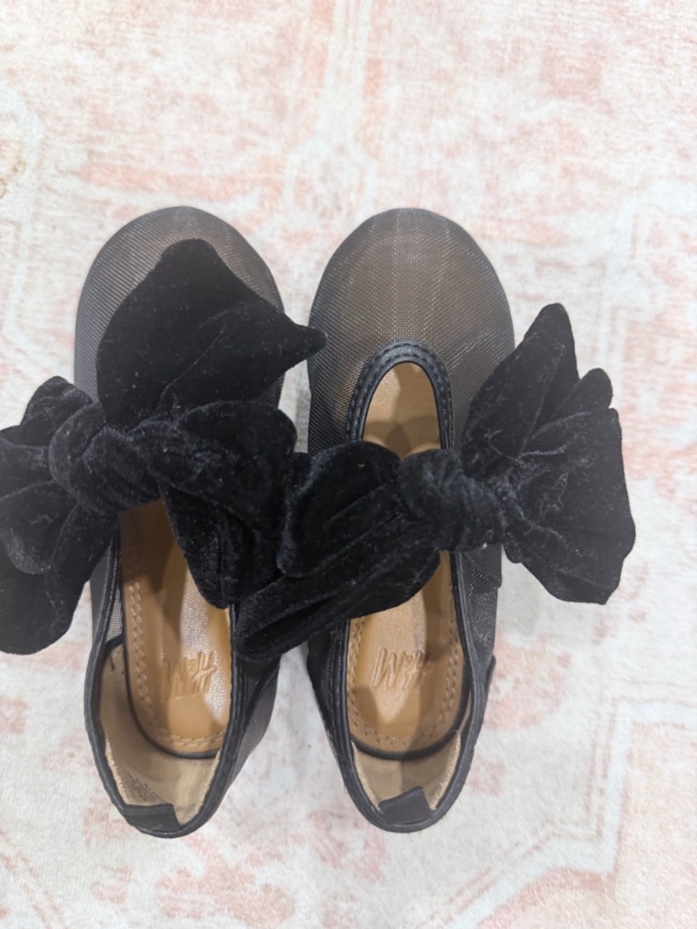 H&M Black Mesh Velvet Bow Mary Jane Flats Girls EU 24